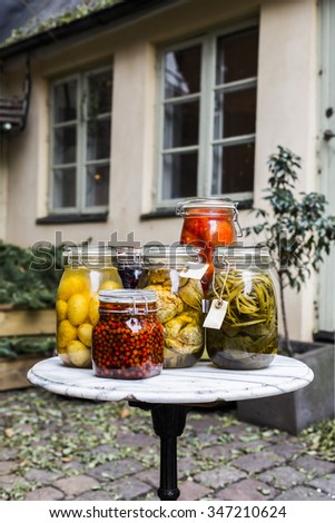 Jars with pickled food