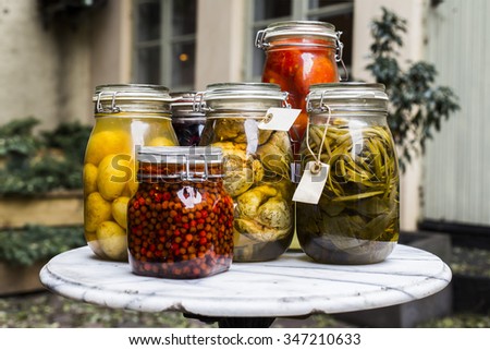 Jars with pickled food