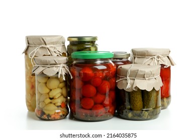 Jars of pickled vegetables isolated on white background - Shutterstock ID 2164035875