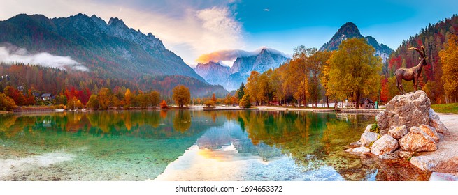 Jasna lake with beautiful reflections of the mountains. Triglav National Park, Slovenia - Shutterstock ID 1694653372