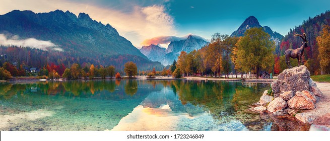 Jasna lake with beautiful reflections of the mountains. Triglav National Park, Slovenia - Shutterstock ID 1723246849