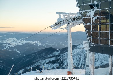 Jasna, Slovakia - February 3, 2022: Top Station Of Ski Resort On Sunset