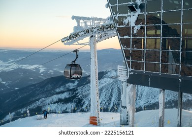 Jasna, Slovakia - February 3, 2022: Top Station Of Ski Resort On Sunset