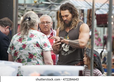 Jason Momoa, American Actor With His Family Shopping At The Famous Antique Spitalfields Market , On August 11, 2016 In London UK