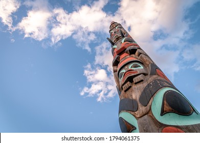 Jasper, Alberta - August 3, 2020:    Totem pole in Jasper National Park at dusk