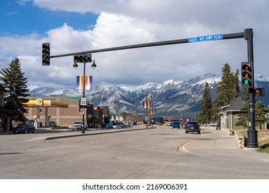 Jasper, Alberta, Canada - May 1 2021 : Street View Of Town Jasper. Connaught Drive.