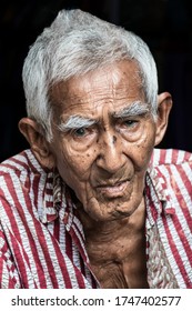 Java, Indonesia- November 25 2016: Close-up Portait From An Old Man From The City Of Yogyakarta, Java Island, Indonesia.