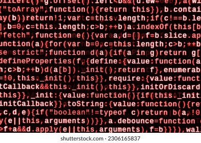 Javascript functions, variables, objects. Monitor closeup of function source code. IT specialist workplace. Big data and Internet of things trend. HTML website structure. Website programming code