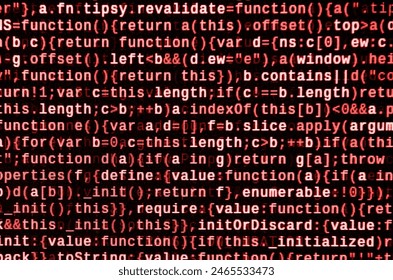 Javascript functions, variables, objects. Monitor closeup of function source code. IT specialist workplace. Big data and Internet of things trend. HTML website structure. Website programming code