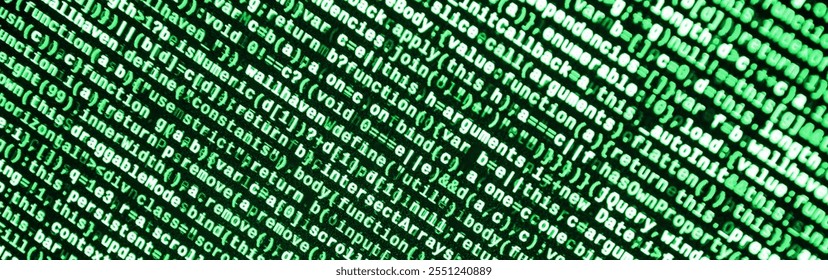 Javascript functions, variables, objects. Monitor closeup of function source code. IT specialist workplace. Big data and Internet of things trend. HTML website structure. Website programming code