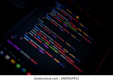 JavaScript Programming language code in text editor. Prevent hacks in internet security.