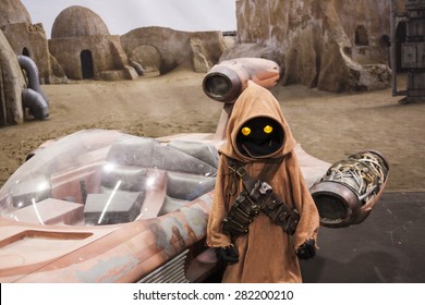 A Jawa And Land Speeder On Display At The Star Wars Celebration In Anaheim, California, April 2015.