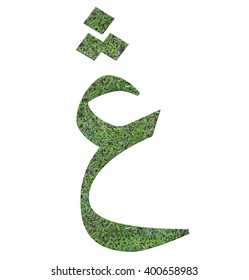 Jawi Scripts Or Malay Alphabet From The Grass Isolated On White Background.