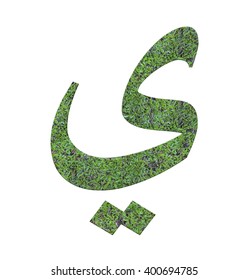 Jawi Scripts Or Malay Alphabet From The Grass Isolated On White Background.