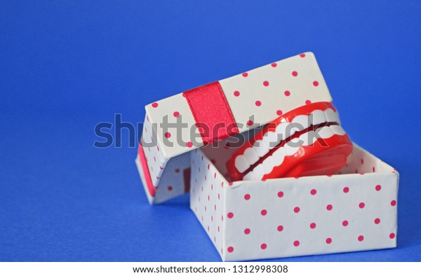 Jaws Gift Box Blue Background Sense Stock Photo Edit Now