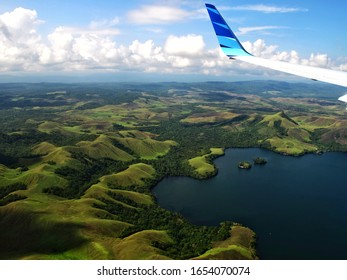 
Jayapura, Papua Indonesia September 20, 2018: Indonesian Garuda Aircraft That Want To Land At The Sentani Airport.