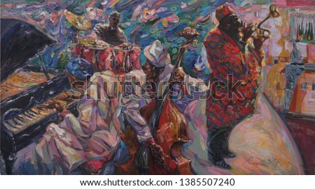 jazz band, oil painting, artist Roman Nogin, series 