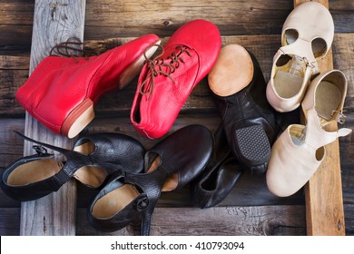 Jazz Dance Shoes Of Different Colors, Top View