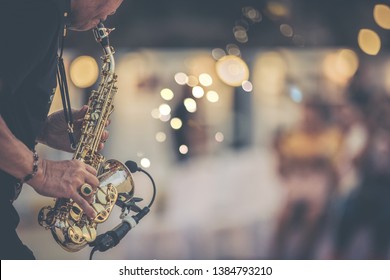 Jazz Musician Playing Outdoor Concert.Jazz Mood Concept	