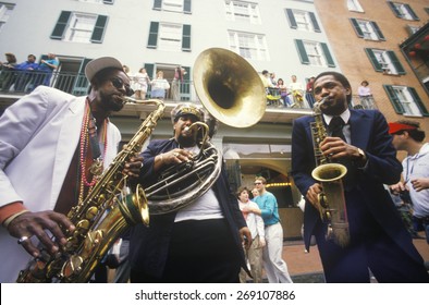 Jazz musicians performing on the French Quarter, New Orleans at Mardis Gras, LA
