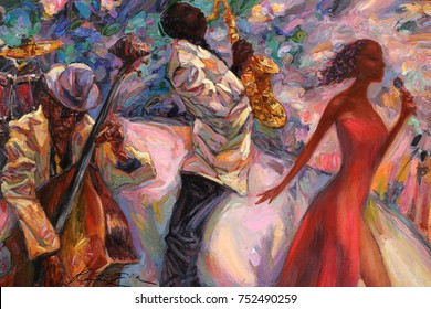  Jazz Singer, Jazz Club, Jazz Band,oil Painting, Artist Roman Nogin, Series 