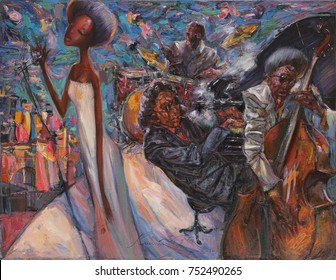  Jazz Singer, Jazz Club, Jazz Band,oil Painting, Artist Roman Nogin, Series 