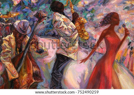  jazz singer, jazz club, jazz band,oil painting, artist Roman Nogin, series 