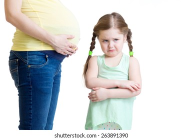 Jealous Child Girl And Her Pregnant Mother