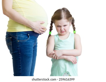 jealous kid girl and her pregnant mother