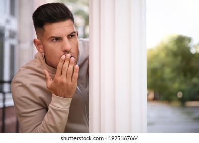 Jealous Man Spying On Ex Girlfriend Outdoors