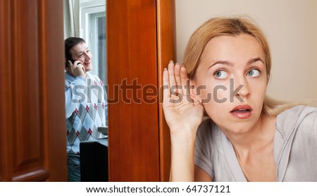 Jealous wife, overhearing a phone conversation her husband