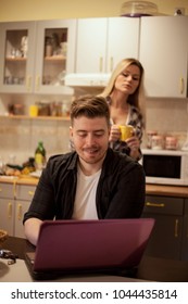 Jealous Woman Spying Her Husband Laptop.