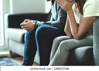 Jealousy, cheating or infidelity in relationship concept. Sad upset couple. No trust. Jealous wife or cheating husband. Married man and woman fighting. Silent treatment and communication problem.