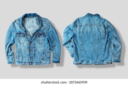 Jean jacket isolated on white. Front and back views. Ready for clipping path.