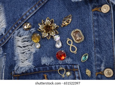 jean jacket texture with decoration   