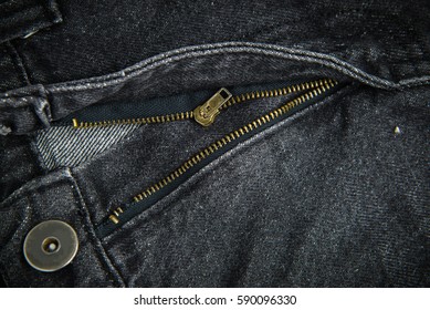 Jeans With Broken Lock Zipper.