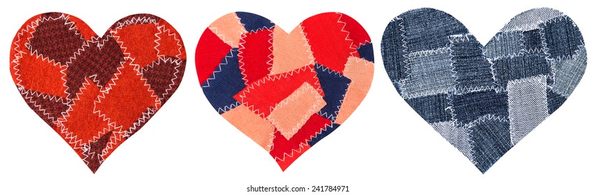 Jeans Heart Shape Patch Object with Stitches Seam, Decorative Fabric  Joint Isolated White Background, Valentines Day Textile Icon