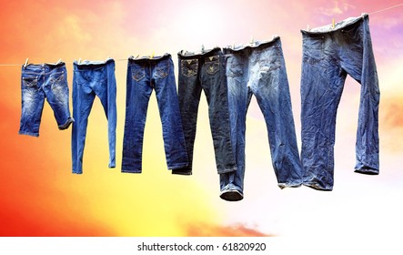 Jeans On A Clothesline To Dry