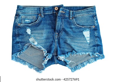 jeans short on a white background. front view.
