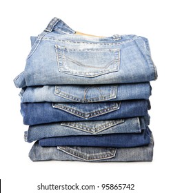 Jeans Trousers Stack On White Background Stock Photo (Edit Now) 95865742