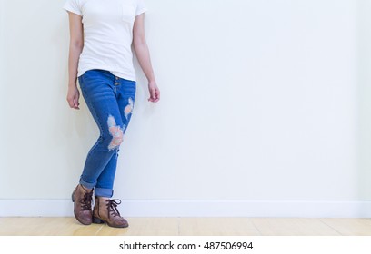 Closeup Young Hipster Girl Wearing Ripped Stock Photo 397294393 ...