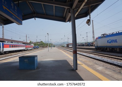 Jecheon-si/Republic Of Korea/May 7, 2012/This Is Jecheon Station. Waiting For The Train On The Platform./BRAND NAME : KORAIL (Korea Railroad Corporation)