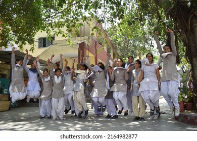 Jecobpura Government Girls School Students Celebrating Result Of Haryana Education Board Exam. Gurugram, Haryana, India. May 21, 2018.