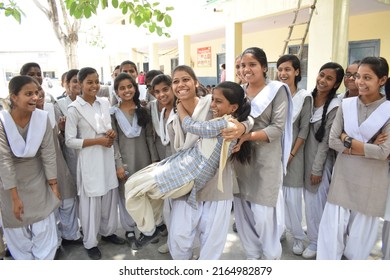 Jecobpura Government Girls School Students Celebrating Result Of Haryana Education Board Exam. Gurugram, Haryana, India. May 21, 2018.