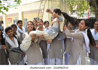 Jecobpura Government Girls School Students Celebrating Result Of Haryana Education Board Exam. Gurugram, Haryana, India. May 21, 2018.