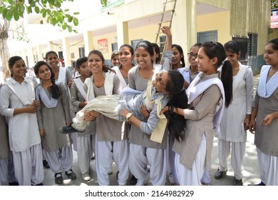 Jecobpura Government Girls School Students Celebrating Result Of Haryana Education Board Exam. Gurugram, Haryana, India. May 21, 2018.