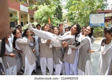 Jecobpura Government Girls School Students Celebrating Result Of Haryana Education Board Exam. Gurugram, Haryana, India. May 21, 2018.