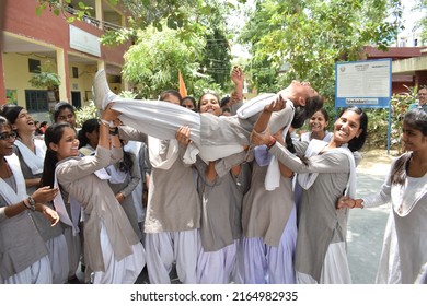 Jecobpura Government Girls School Students Celebrating Result Of Haryana Education Board Exam. Gurugram, Haryana, India. May 21, 2018.