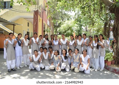 Jecobpura Government Girls School Students Celebrating Result Of Haryana Education Board Exam. Gurugram, Haryana, India. May 21, 2018.