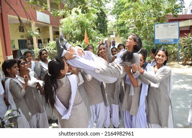 Jecobpura Government Girls School Students Celebrating Result Of Haryana Education Board Exam. Gurugram, Haryana, India. May 21, 2018.